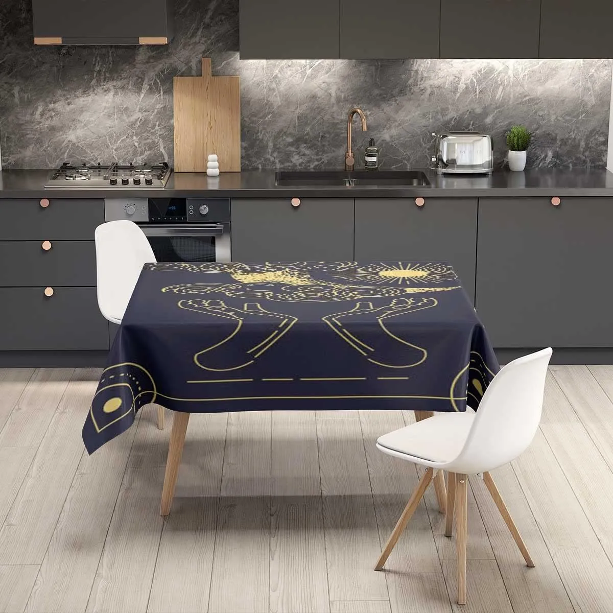 Beautiful Symbolic Blue Round Tablecloth Magical Tarot Card Vectorcamping Tablecloth Washable Water Resistance 60 X 84 Inch