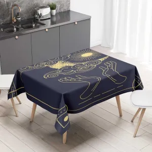 Beautiful Symbolic Blue Round Tablecloth Magical Tarot Card Vectorcamping Tablecloth Washable Water Resistance 60 X 84 Inch