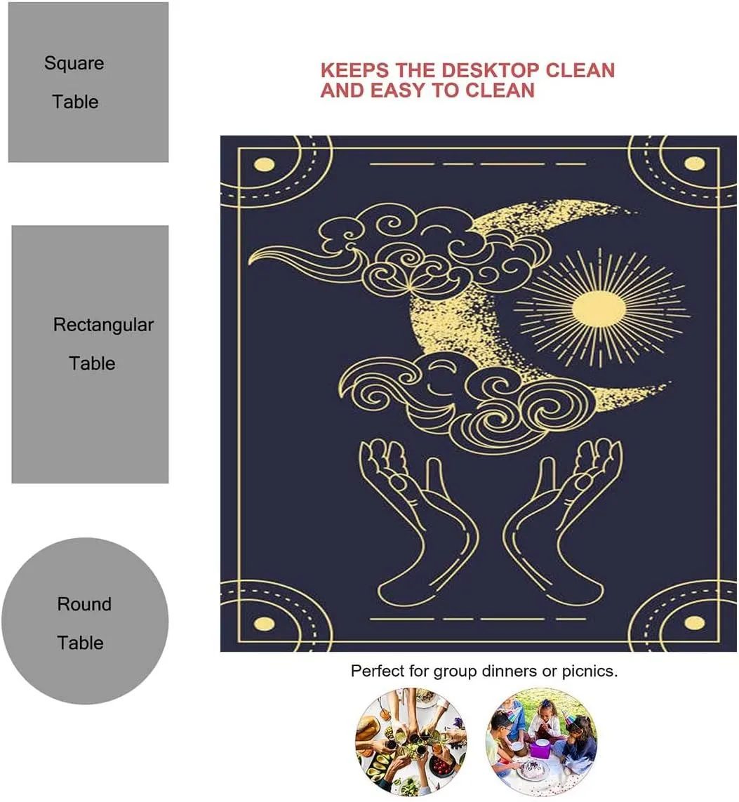 Beautiful Symbolic Blue Round Tablecloth Magical Tarot Card Vectorcamping Tablecloth Washable Water Resistance 60 X 84 Inch