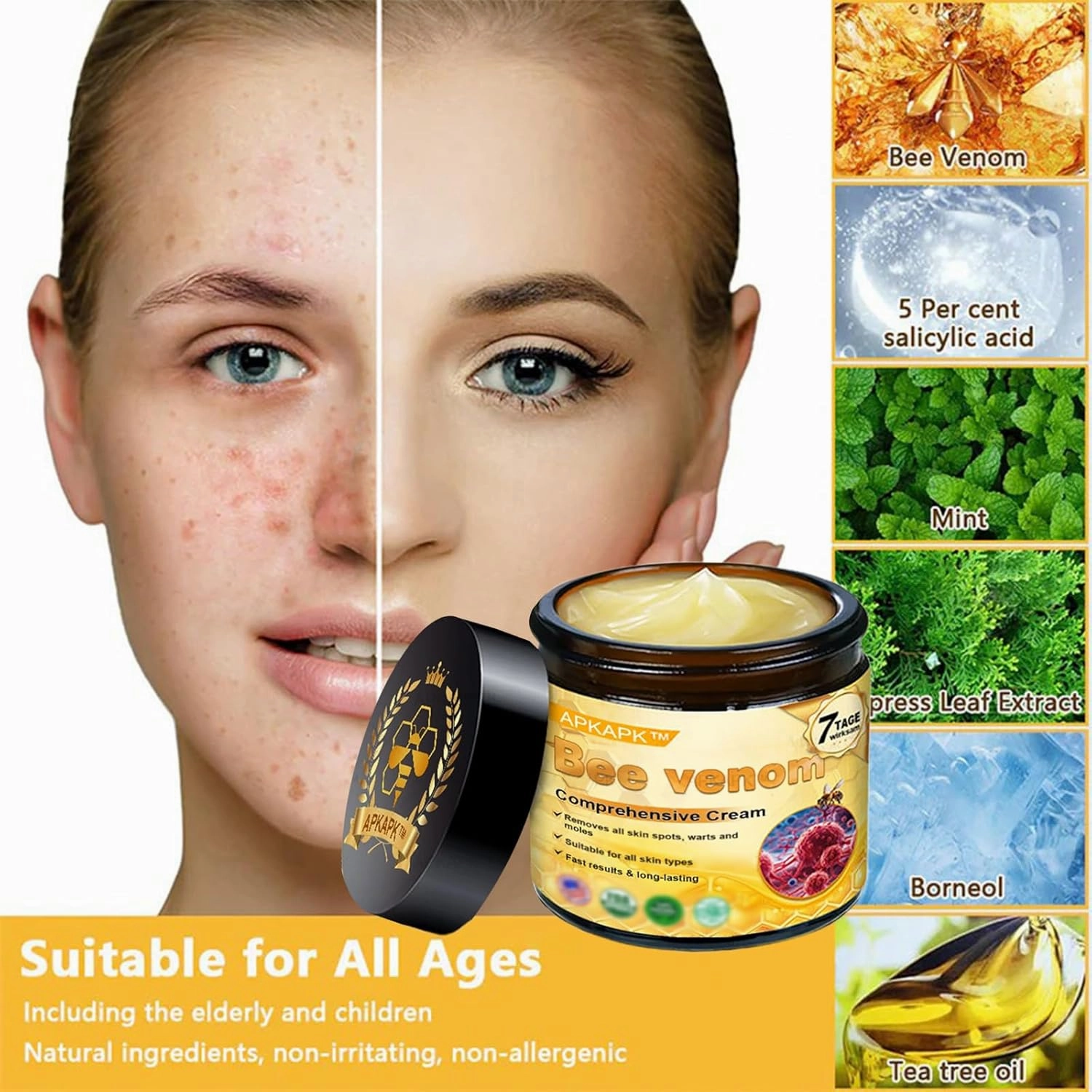 Bee Venom Comprehensive Cream, 2025 New Bee Venom Skin Treatment Cream, Bee Venom Cream-50g, Natural Skin Moisturizer for All Skin Types (2)