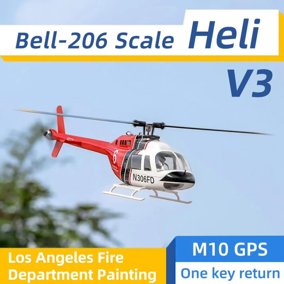 Bell-206-V3 470-Class Remote Control Helicopter for Adults, 2.4G RC 6CH Electric Airplane Model, Mode 1 & Mode 2 Switchable, with H1 Flight Control Beidou GPS Positioning (RTF Version)