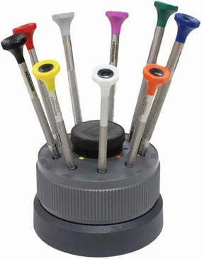 Bergeon 30081-S09 Mini Watchmakers Screwdriver Set on Rotating Stand Stainless Steel