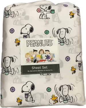 Berkshire Blanket & Home Co Peanuts & Friends Sheet Set (White - Coffee & Doughnuts, Twin)