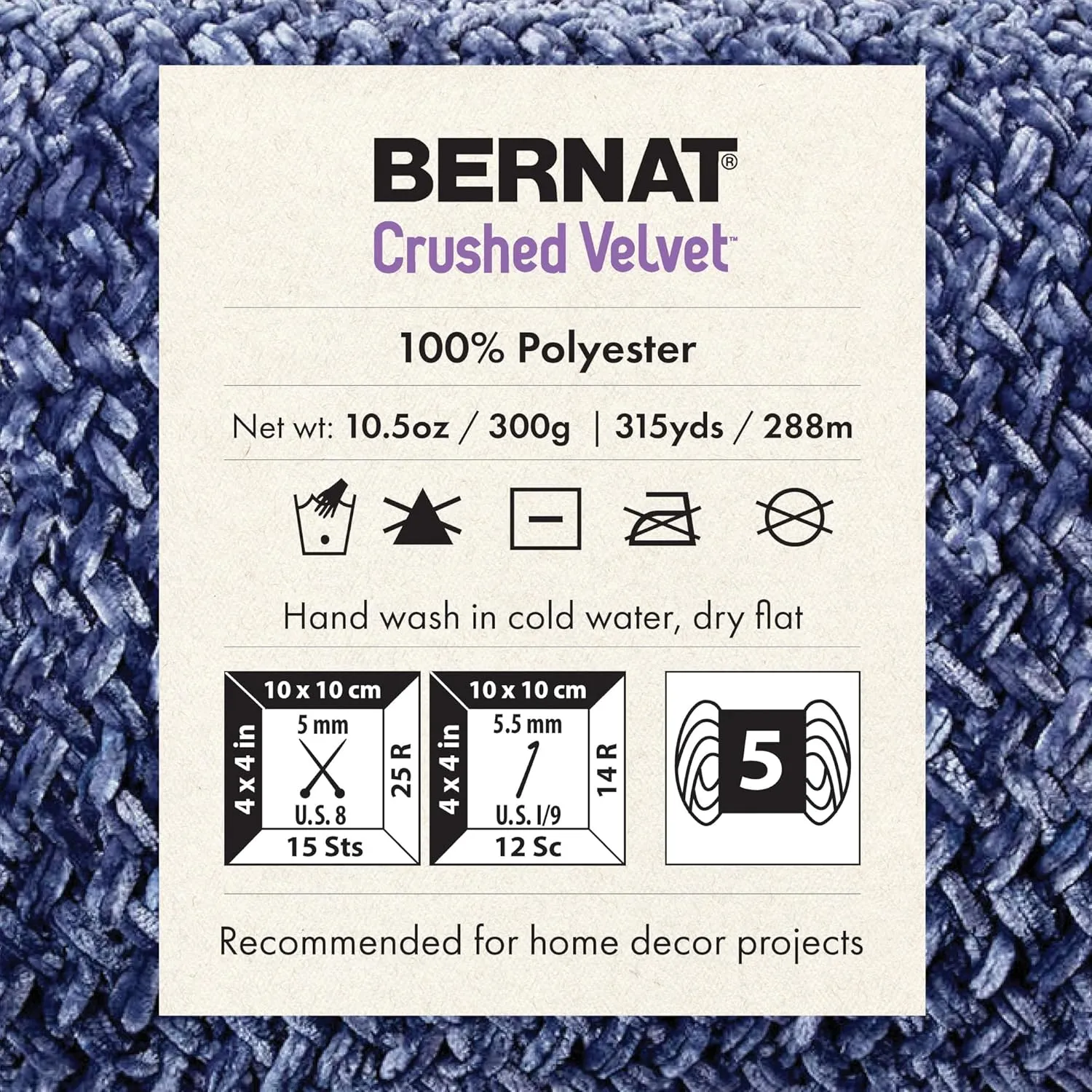 Bernat Crushed Velvet Blue Brilliance Yarn - 2 Pack of 300g/10.5oz - Polyester - 5 Bulky - 315 Yards - Knitting/Crochet