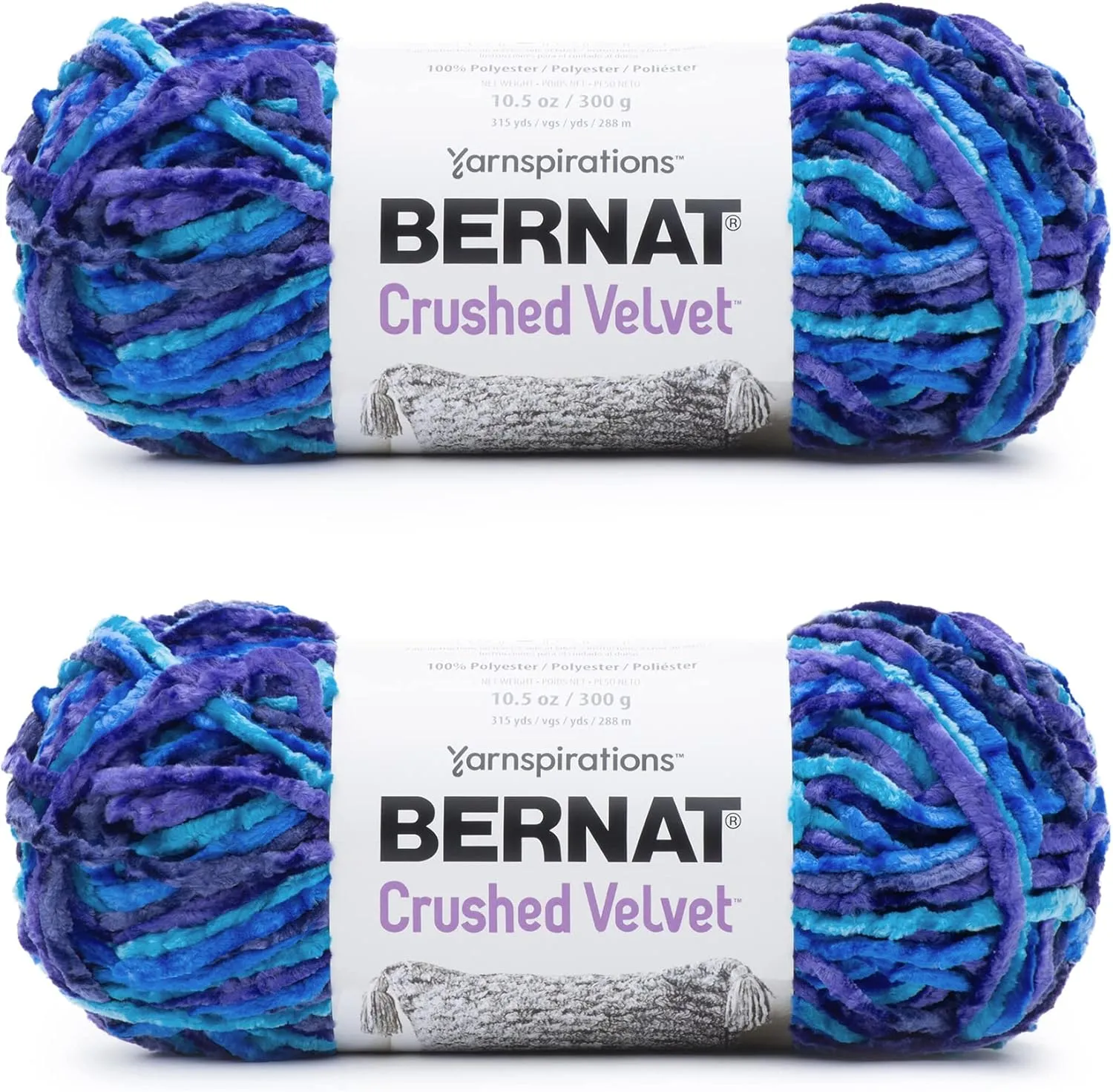 Bernat Crushed Velvet Blue Brilliance Yarn - 2 Pack of 300g/10.5oz - Polyester - 5 Bulky - 315 Yards - Knitting/Crochet
