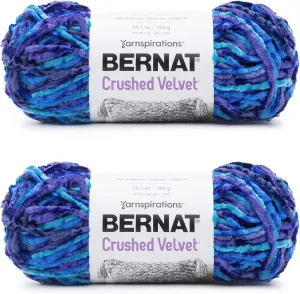 Bernat Crushed Velvet Blue Brilliance Yarn - 2 Pack of 300g/10.5oz - Polyester - 5 Bulky - 315 Yards - Knitting/Crochet