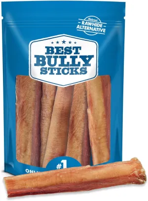 Best Bully Sticks 6 Inch Thick Bully Sticks for Dogs - 5 Count (Pack of 1) - Natural, Grass-Fed Beef, Single Ingredient, Grain and Rawhide Free - Large Breeds