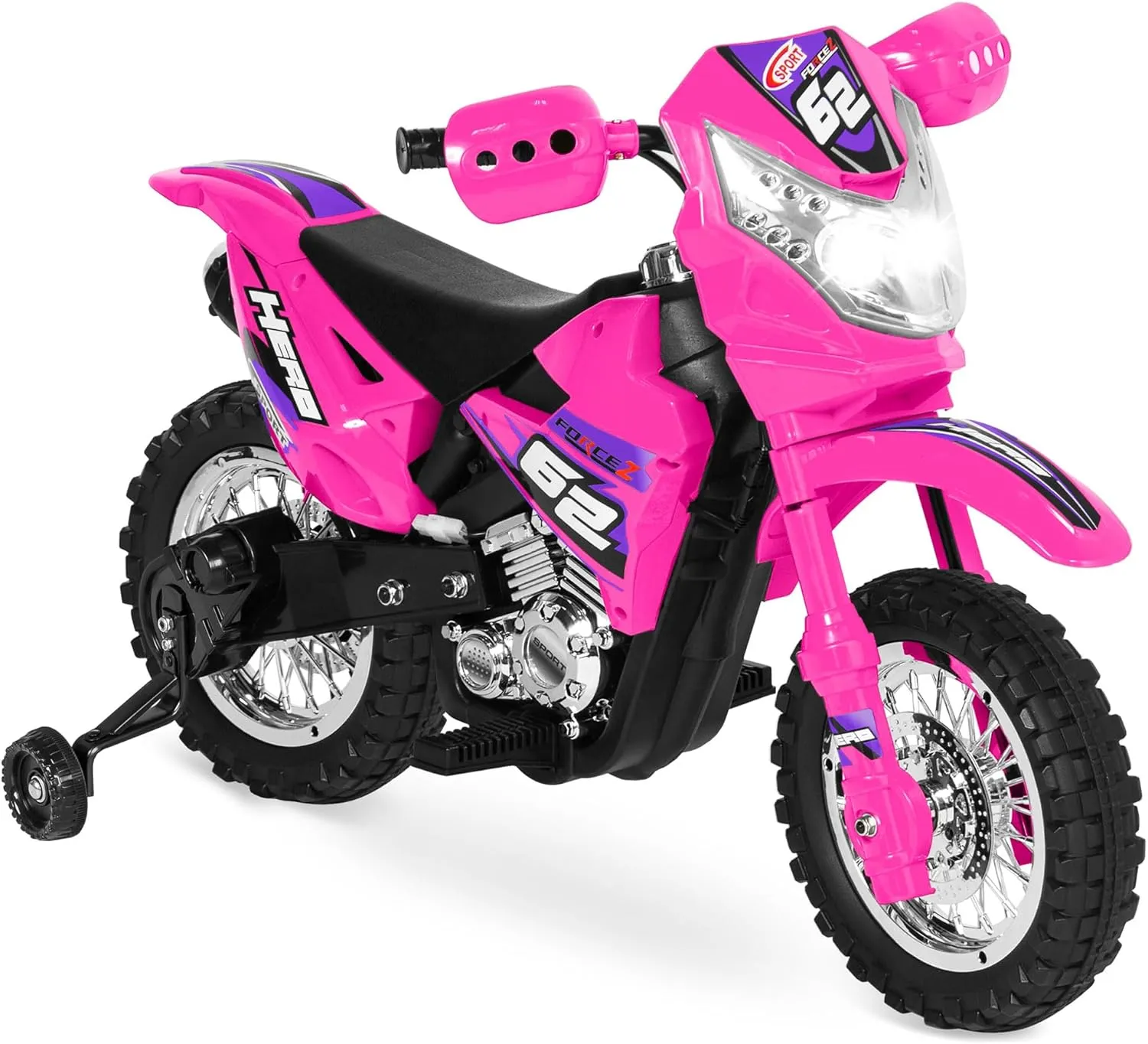 Best Choice Products Kids 6V Ride On Motorcycle w/Treaded Tires, Working Headlights, 2mph Top Speed, Training Wheels, Realistic Sounds, Music, Battery Charger - Hot Pink