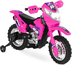 Best Choice Products Kids 6V Ride On Motorcycle w/Treaded Tires, Working Headlights, 2mph Top Speed, Training Wheels, Realistic Sounds, Music, Battery Charger - Hot Pink