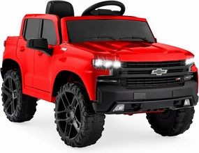 Best Choice Products 12V Licensed Chevrolet Silverado Ride On Truck, Electric Car Toy w/Parent Remote Control, Truck Bed Storage, Bluetooth Speaker, LED Lights, 2.5 MPH Max Speed - Red