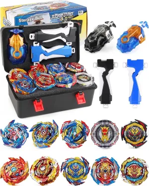 Bey Battling Burst Gyro Bay Blade Toy Set Portable Box Metal Fusion Attack Top Battle Game 10 Spinning Tops 2 Two-Way Launchers 2 Grips Gyro Toys Set Gifts for 8-12 Kids Children Boys Ages 6 