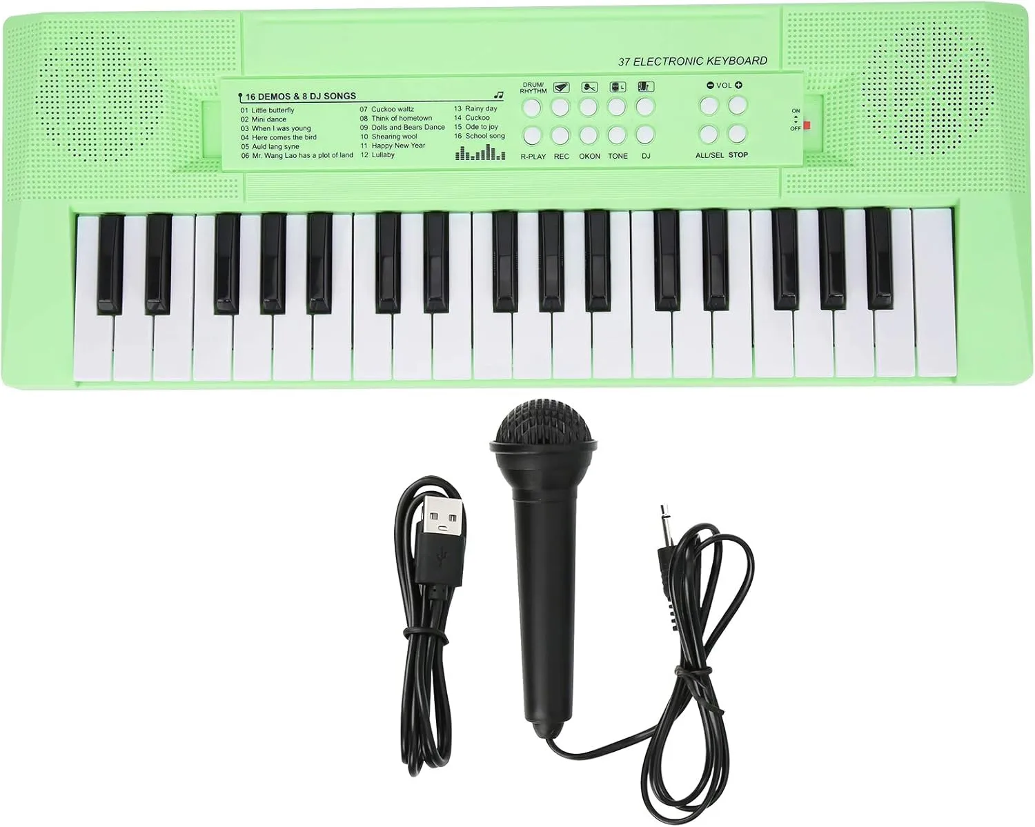 BF‑3738 Musical Keyboard, 2 Tones 16 Songs 4 Rhythms 4 Percussion Electric Piano with 37 Keys for Begginers Keyboard Toy Education Instrument (Green)