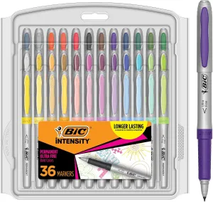 BIC Intensity Ultra Fine Tip Permanent Markers, 36-Count Permanent Marker Set in Assorted Fashion Colors, Cool Art Supplies for Teens and Adults