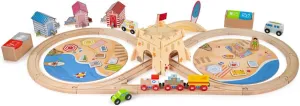 Bigjigs Rail, Coastal Clean UpTrain Set, Wooden Toys, Wooden Train Set, Wooden Toys for 3 4 5 6 Year Olds, Train Toy, Wooden Train Track, Traditional Train Set