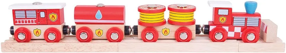 Bigjigs Rail Fire and Rescue Train - Fire Train Toy, Bigjigs Train Accessories Compatible with Most Wooden Train Sets, Quality Wooden Train Accessories
