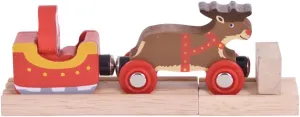 Bigjigs Rail Santa Sleigh with Reindeer Toy Train - Bigjigs Train for Christmas Train Sets, Quality Wooden Train Track Accessories, Bigjigs Train Accessories