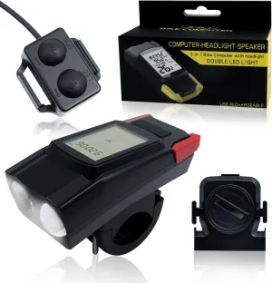 Bike Lights, Bicycle Light with Bike Computer Set,USB Rechargeable IPX4 Waterproof, Front LED Lights with Smart Battery Display & Horn Sounds, Integrated Speedometer & Odometer