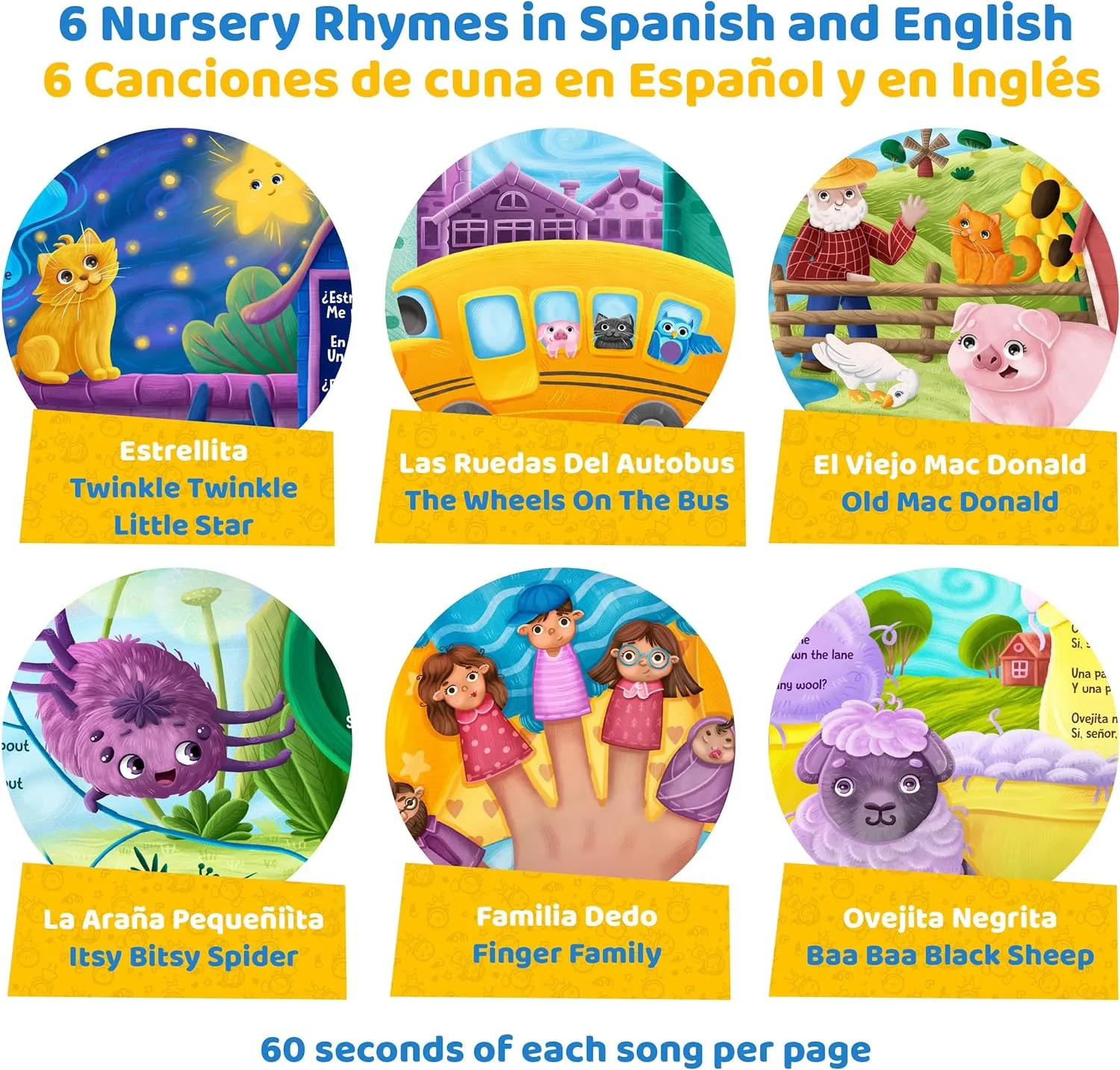 Bilingual Baby Books Spanish & English - Nursery Rhyme Books for Babies and Toddlers with Sound: Great Book to Learn Spanish for Kids, Award Winning Bilingual Sound Books Learning Toys by GUFINO