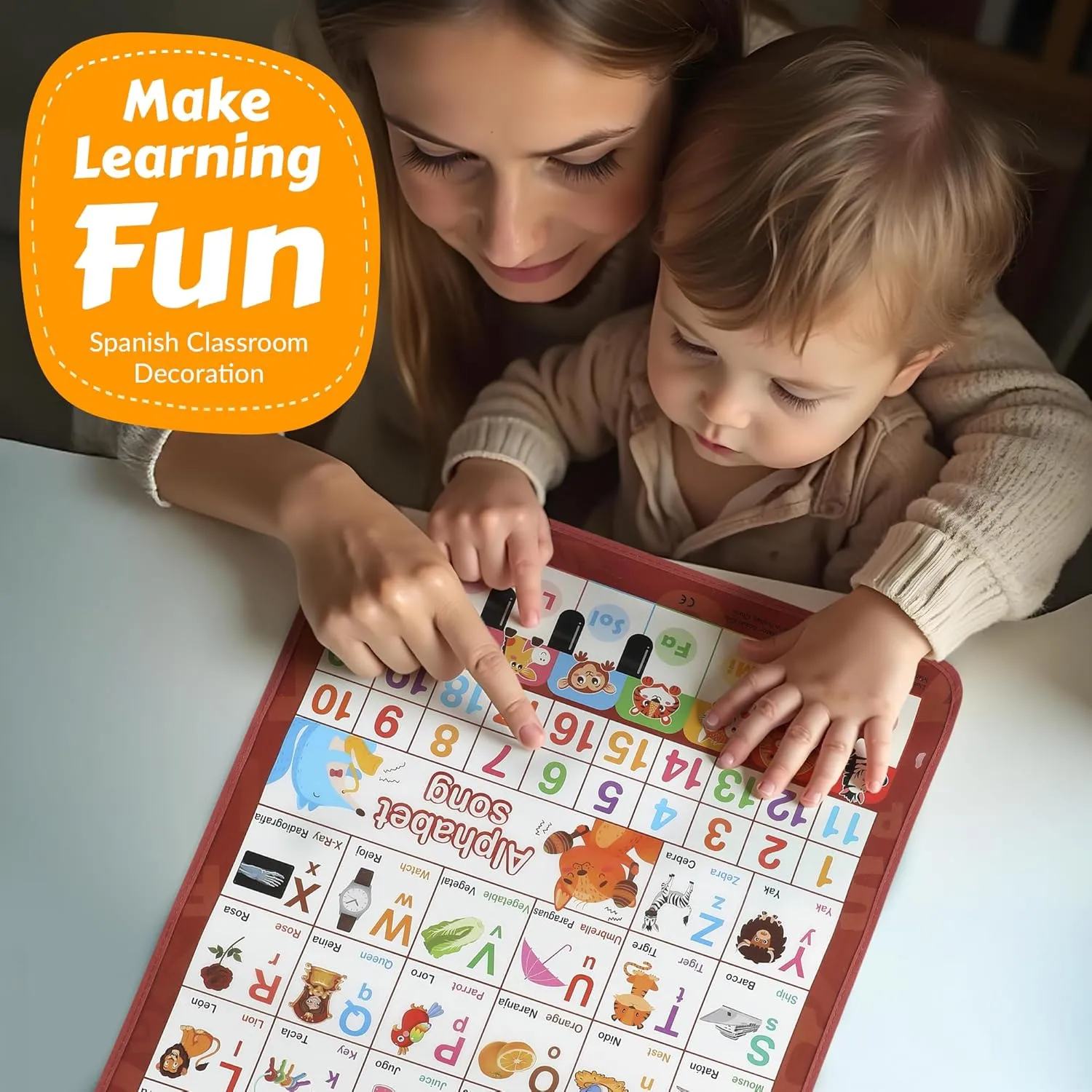 Bilingual English & Spanish Learning Interactive Alphabet Wallchart - Includes Talking ABC, 123s & Music Poster - Educational Kids Learning Toy, Educational Gift for 3  Years Old Girls & Boys