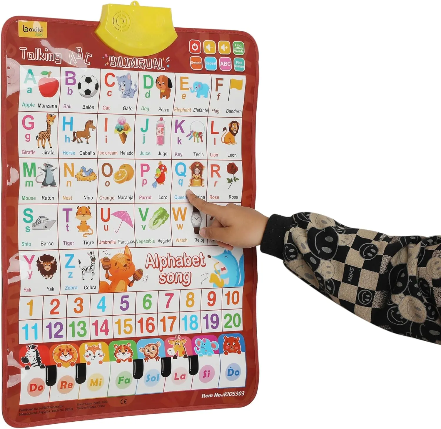 Bilingual English & Spanish Learning Interactive Alphabet Wallchart - Includes Talking ABC, 123s & Music Poster - Educational Kids Learning Toy, Educational Gift for 3  Years Old Girls & Boys