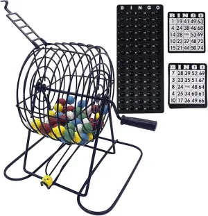 Bingo Set Deluxe Fun Bingo Game Set Includes 150 Colorful Chips, 18 Cards, 75 Balls, 8" Hand-Cranked Cage & Board Sets for Adults Large Group, Party, #·