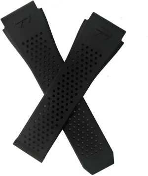 Black FKM Rubber watch band with quick release mechanism to fit TAG Heuer Connected E3 and E4 45 mm smart watches.