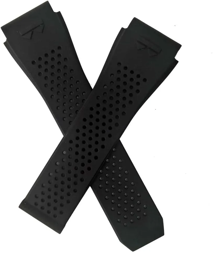 Black FKM Rubber watch band with quick release mechanism to fit TAG Heuer Connected E3 and E4 45 mm smart watches.