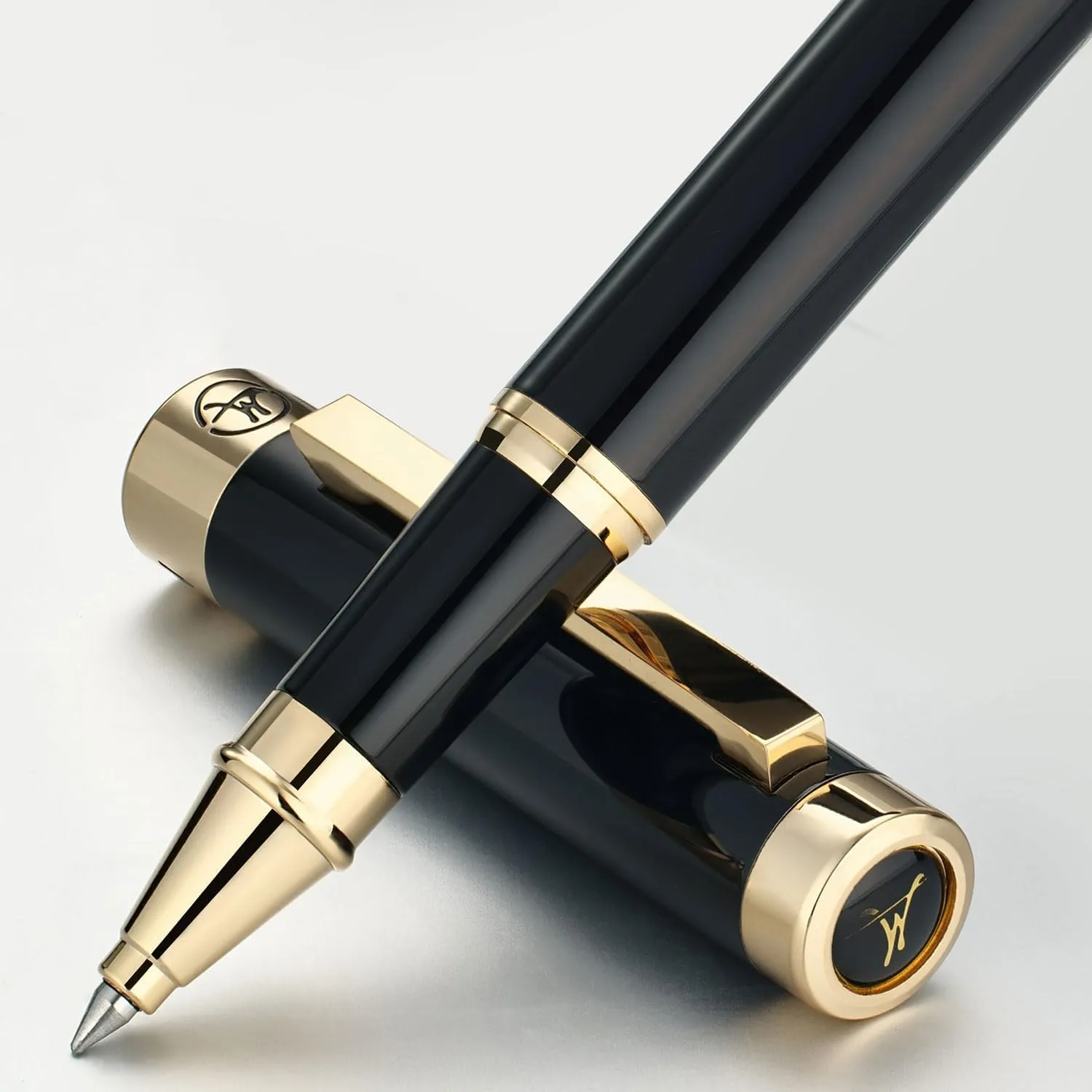 Black Rollerball Pen With 24K Gold Finish, Luxury Grade Craftsmanship Pen, Schmidt 888F Ink Refill, Exquisite Men's And Women's Gift Pen Set, Professional, Writing, Executive,Office, Nice Pen