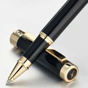 Black Rollerball Pen With 24K Gold Finish, Luxury Grade Craftsmanship Pen, Schmidt 888F Ink Refill, Exquisite Men's And Women's Gift Pen Set, Professional, Writing, Executive,Office, Nice Pen