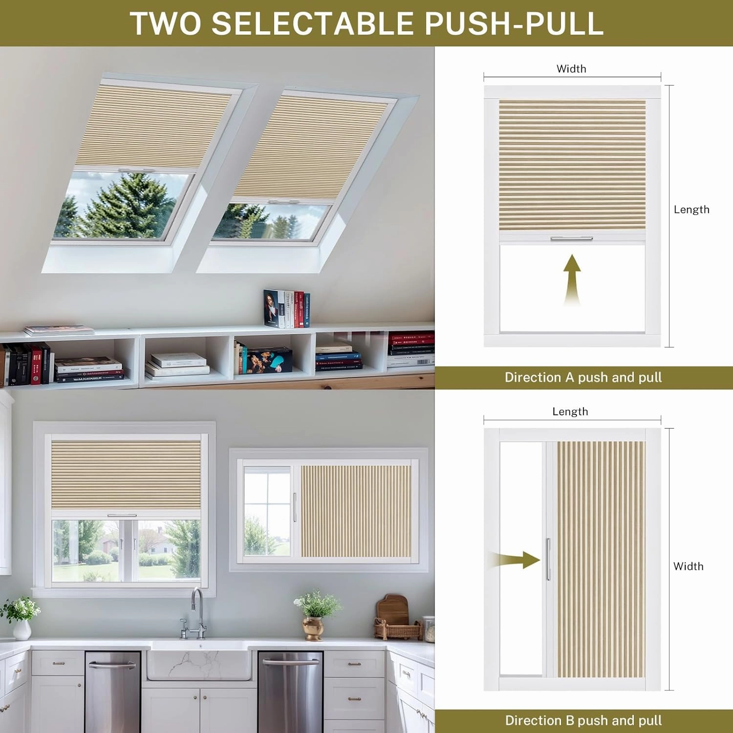 Blackout Skylight Shades,Waterproof Fabric Cordless Cellular Shades Room Darkening Honeycomb Blinds for Roof Inclined Plane Room Windows-Custom Size, Beige