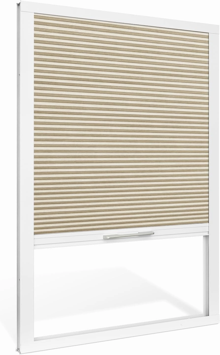 Blackout Skylight Shades,Waterproof Fabric Cordless Cellular Shades Room Darkening Honeycomb Blinds for Roof Inclined Plane Room Windows-Custom Size, Beige