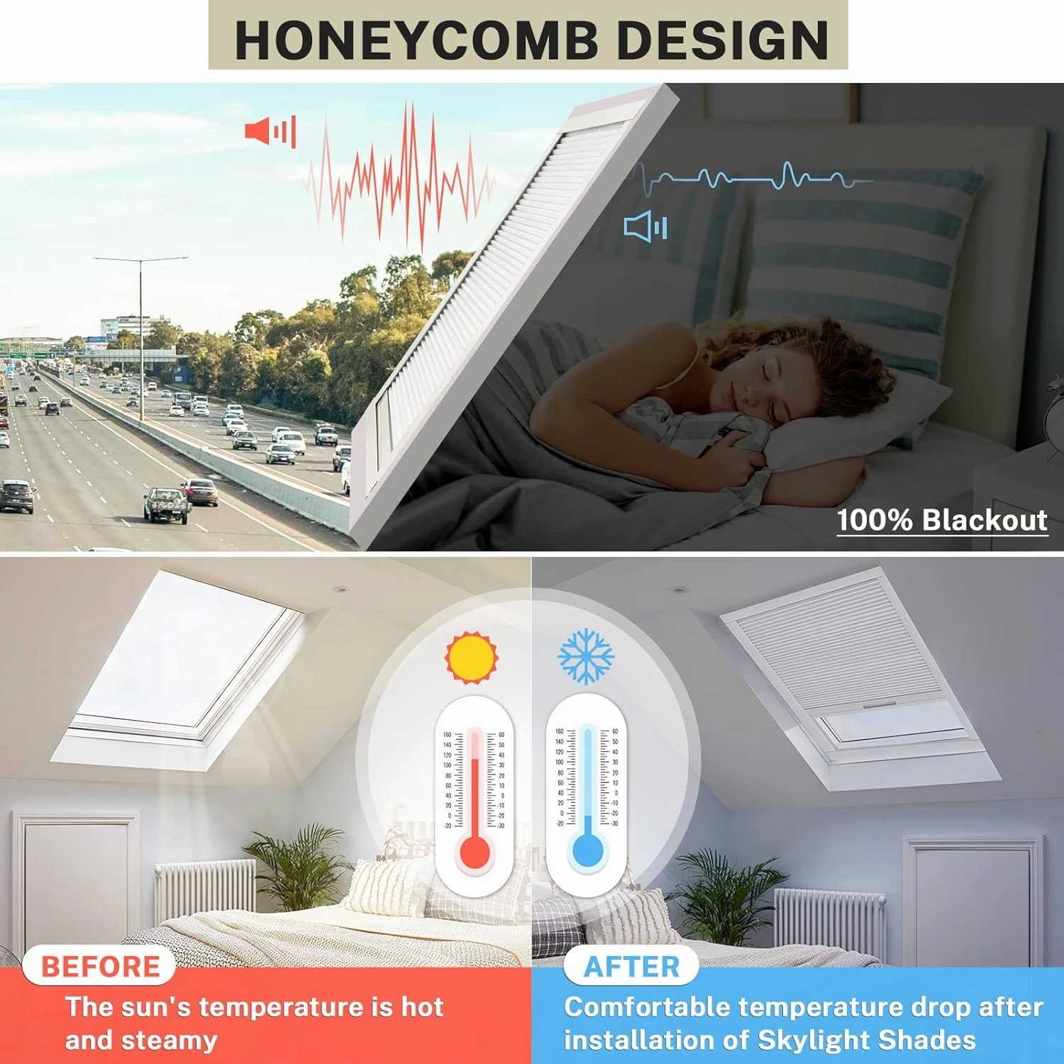 Blackout Skylight Shades,Waterproof Fabric Cordless Cellular Shades Room Darkening Honeycomb Blinds for Roof Inclined Plane Room Windows-Custom Size, Beige