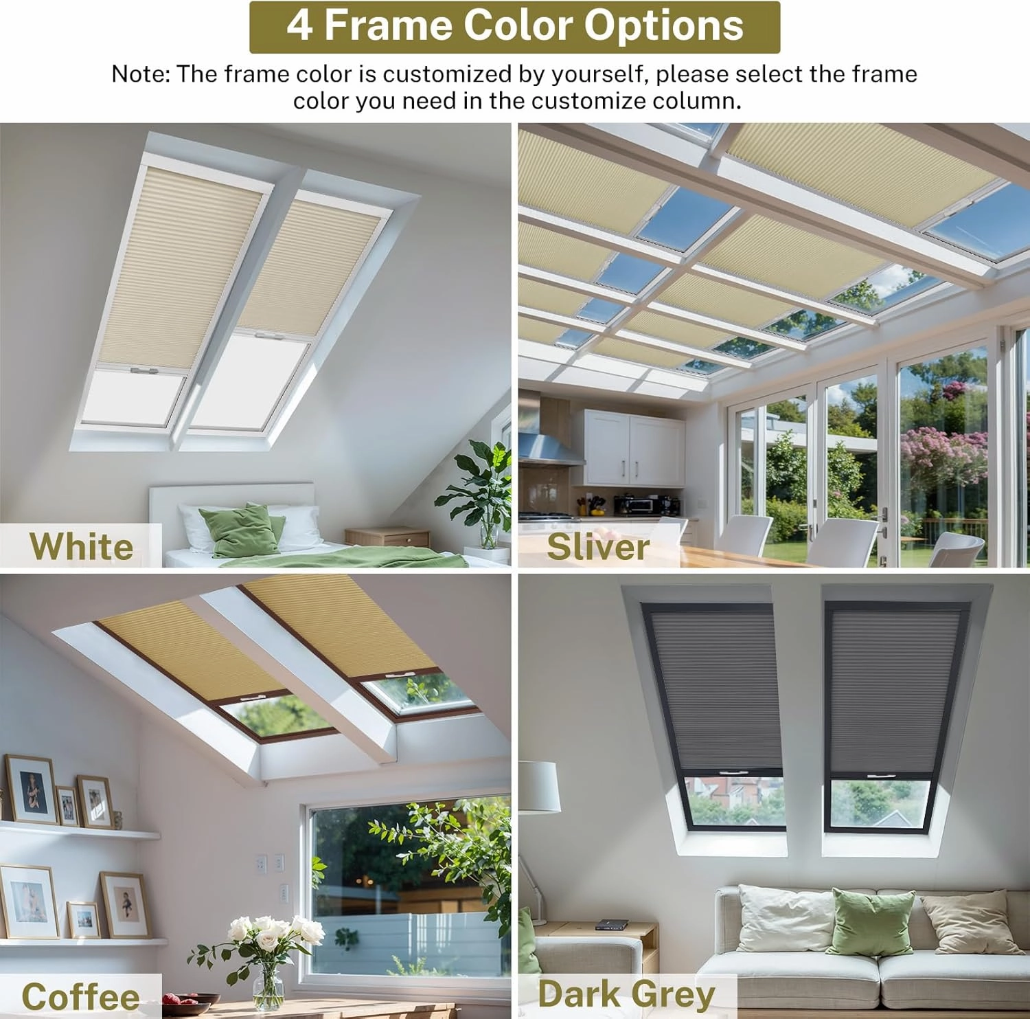 Blackout Skylight Shades,Waterproof Fabric Cordless Cellular Shades Room Darkening Honeycomb Blinds for Roof Inclined Plane Room Windows-Custom Size, Beige