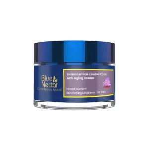 Blue Nectar Moisturizer Face Cream, Ayurvedic Anti Aging Wrinkle Cream for Aging Skin |Ancient blend of Saffron & Turmeric for Skin Firming | With Plant Based Collagen Booster(Men, 14 Herbs,1.7 Oz)