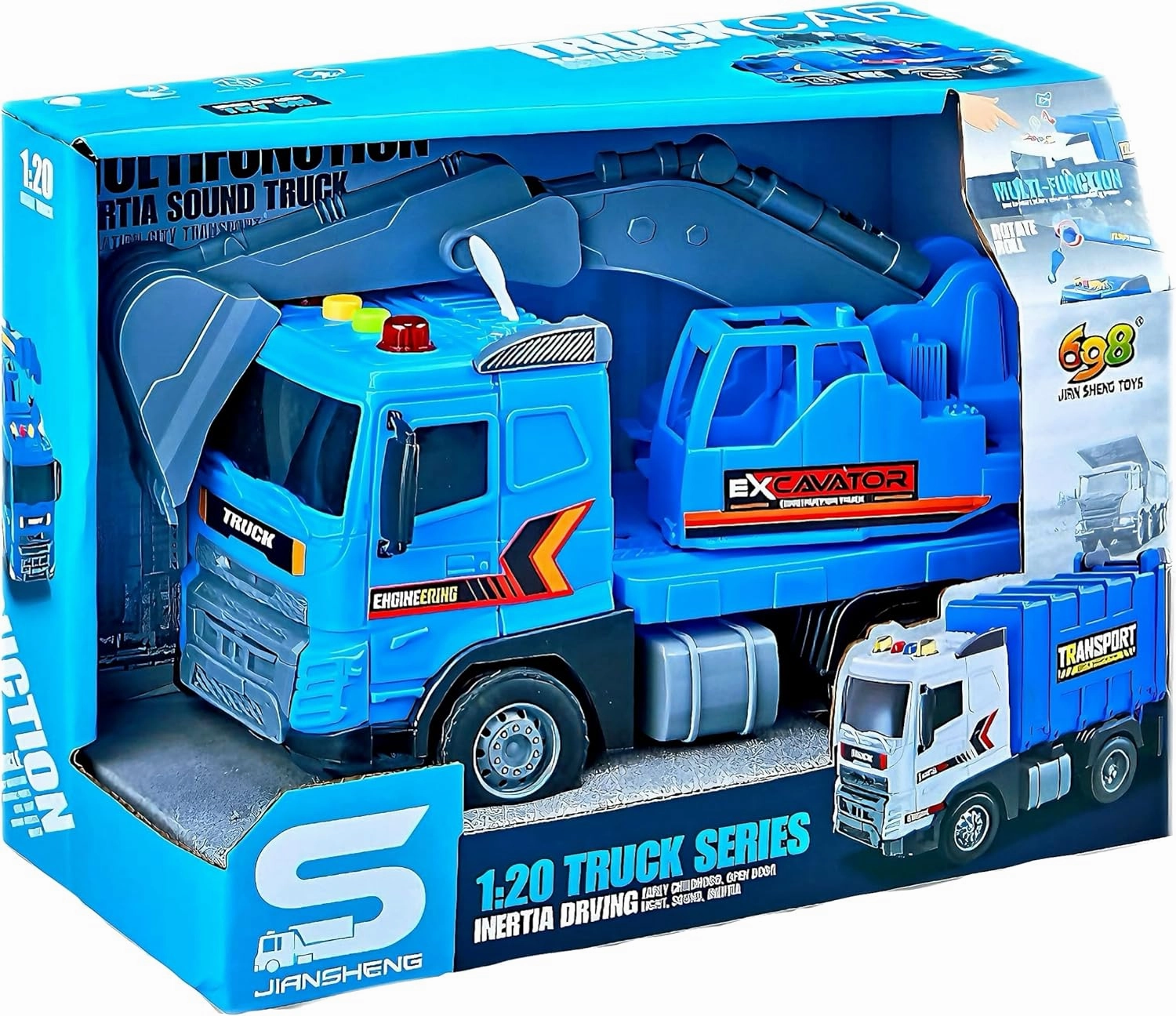 Blue Excavator Bulldozer Truck 1:20 with Lights and Sounds Construction Play Toys Vehicles Toy Vehicle Model for Kids Age 3 