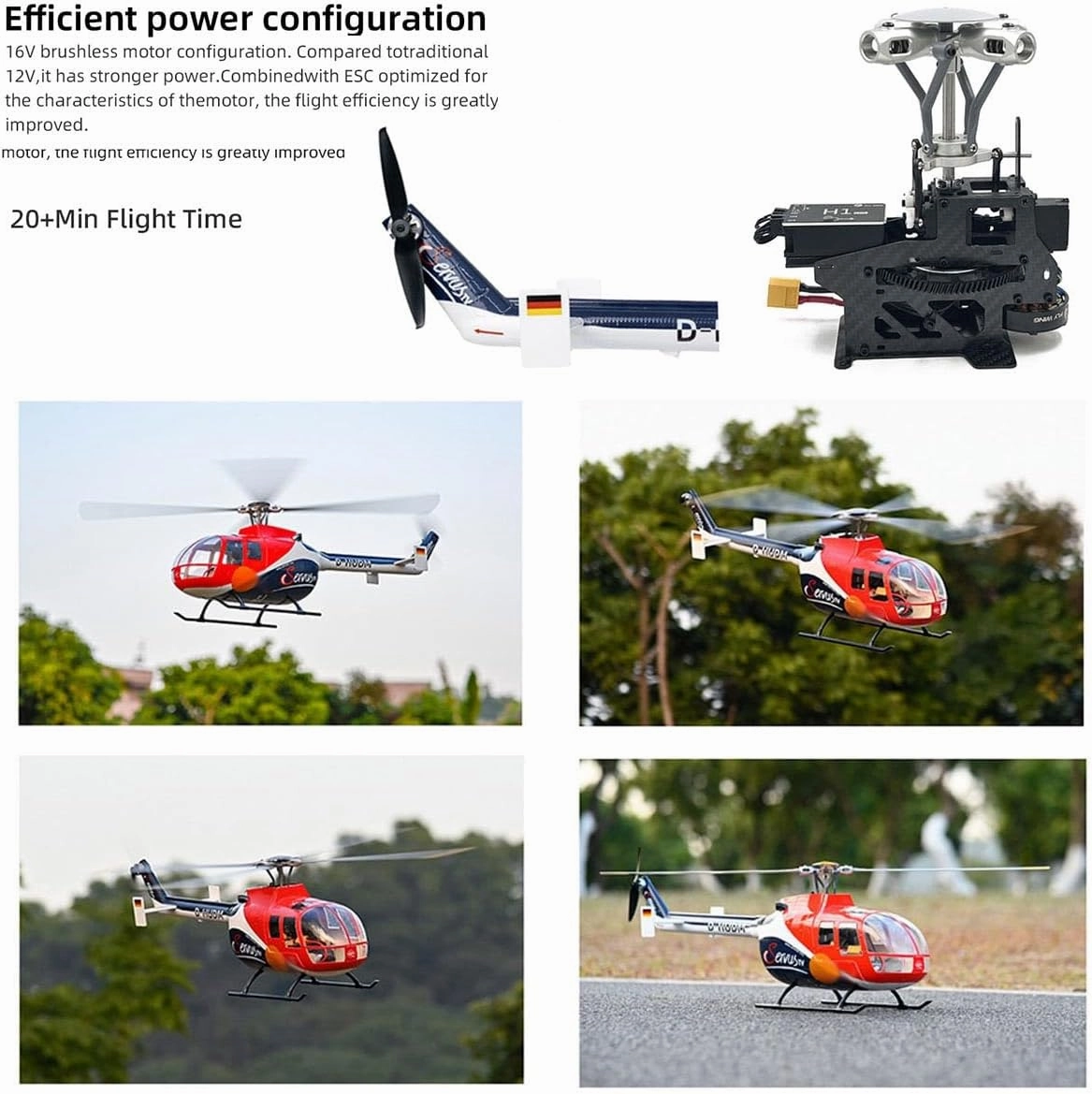 BO105 RC Helicopter Military, 470 Size 2.4G 6CH Remote Control Helicopter with H1 Flight Controller, GPS, Adjustable Left/Right-Handed Controls, RC Aircraft Toy Gift -RTF