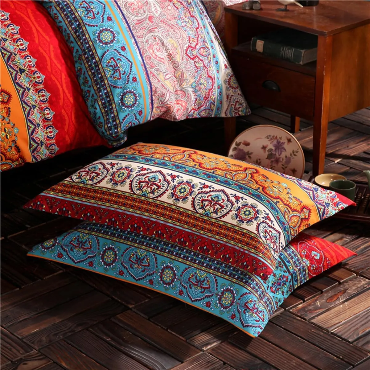 Bohemian Duvet Cover Queen, 3 Pieces Soft Lightweight Microfiber Duvet Cover Set, Colorful Tribal Bedding Comforter Cover Set with Zipper Ties, 1 Duvet Cover and 2 Pillowcases