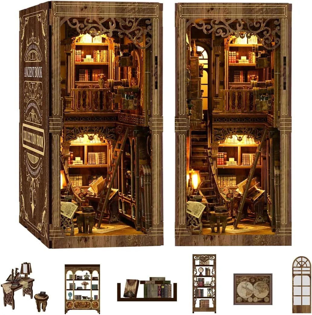 Book Nook Alley Kit, Wooden Cool Book Nook Alley, DIY Bookshelf Miniature Scenes, Bookshelf Model Kit, Book Nook Kits for Adults Fantasy - Bookstore