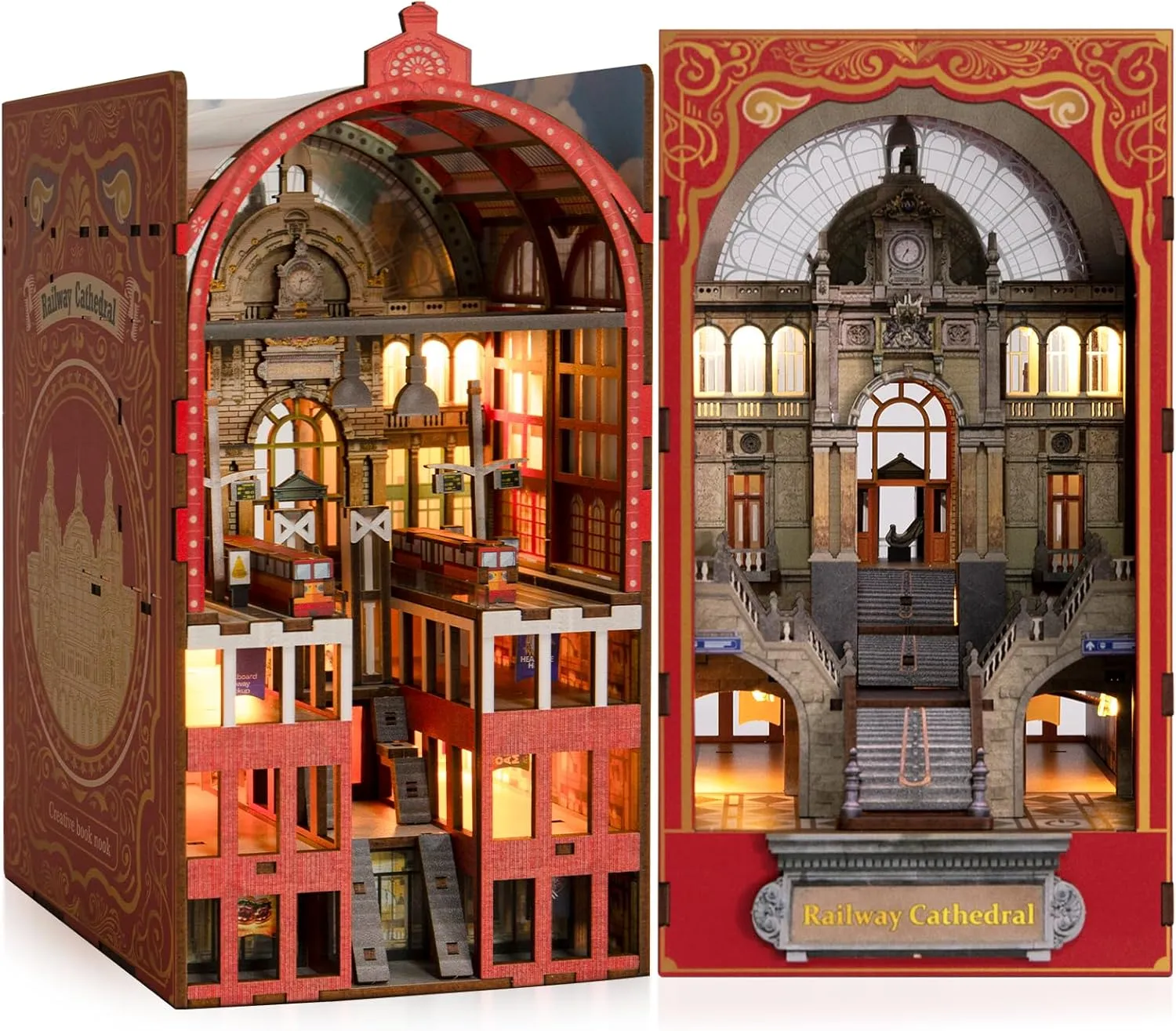 Book Nook Kit DIY Dollhouse Book Nook Miniature Kit for Bookshelf Insert Decor Crafts for Adults Teen Halloween,Magic House Model Build with LED Light 3D Puzzle Bookshelf Insert Decor Magic Night
