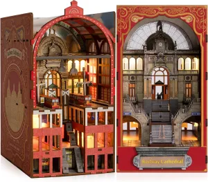 Book Nook Kit DIY Dollhouse Book Nook Miniature Kit for Bookshelf Insert Decor Crafts for Adults Teen Halloween,Magic House Model Build with LED Light 3D Puzzle Bookshelf Insert Decor Magic Night