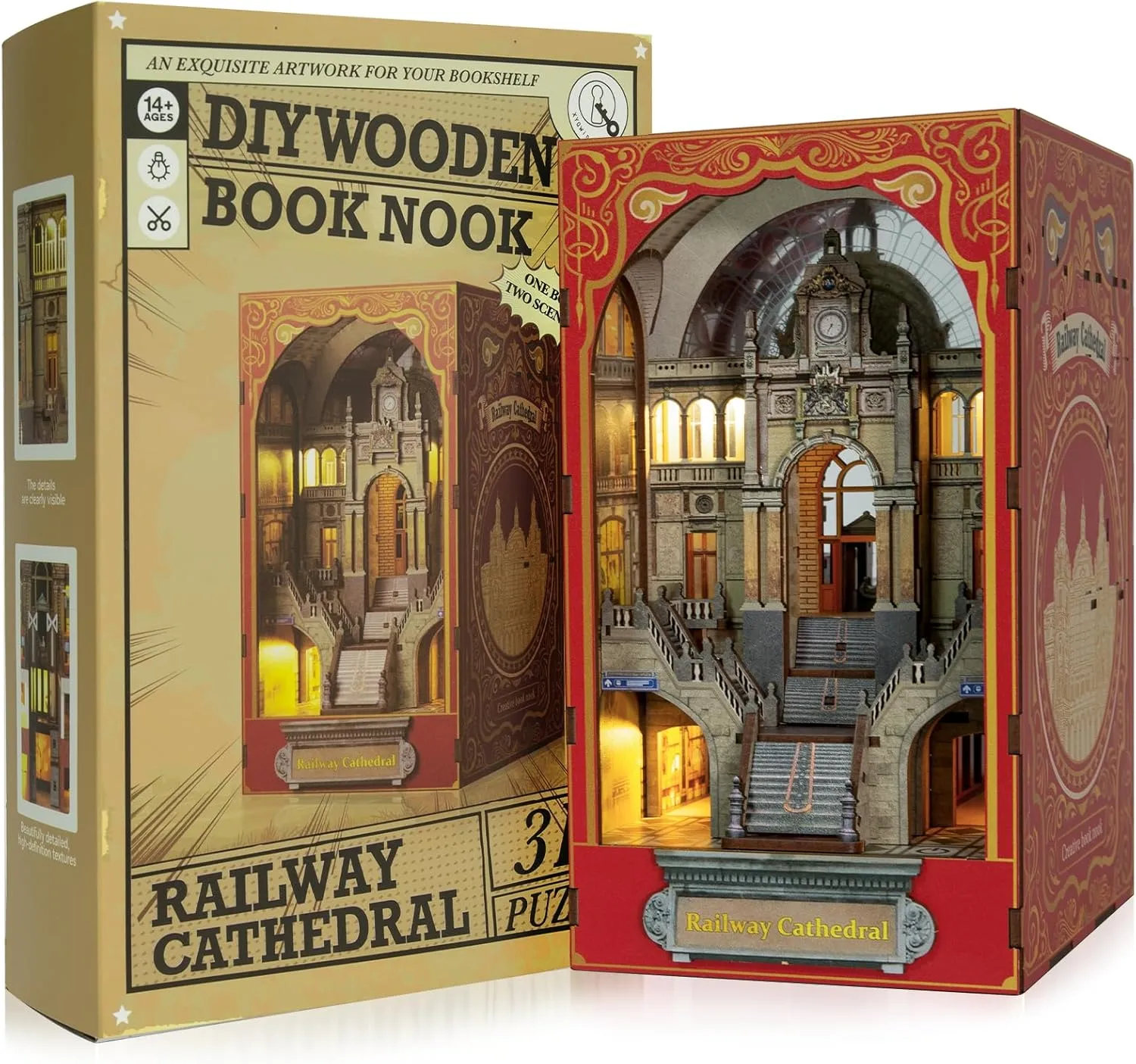 Book Nook Kit DIY Dollhouse Book Nook Miniature Kit for Bookshelf Insert Decor Crafts for Adults Teen Halloween,Magic House Model Build with LED Light 3D Puzzle Bookshelf Insert Decor Magic Night