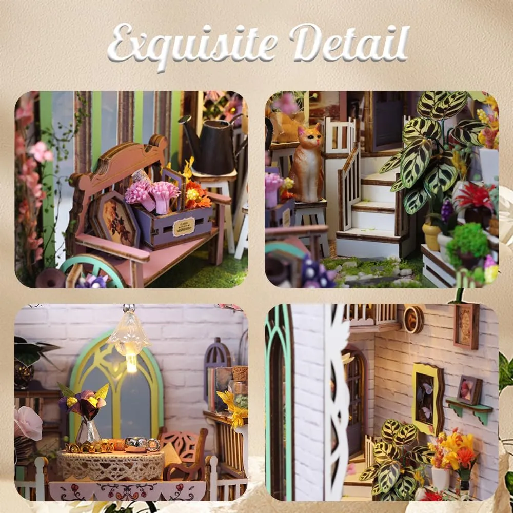 Book Nook Kit, DIY Dollhouse Booknook, Mini Doll House, with LED Lights, Room Model Kit for 14  Teens and Adults Building, Creativity Gift, Home, Bookshelf Decor(Gardenhouse)