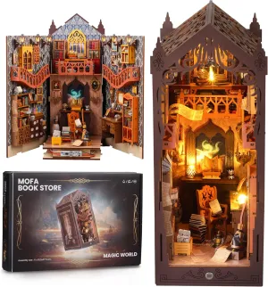 Book Nook Kit, DIY Magic Dollhouse, Booknook, Miniature House Kit, 3D Puzzle Wooden, LED Lights, Decoration Gift, Booknook Book Shelf Decoration Gift