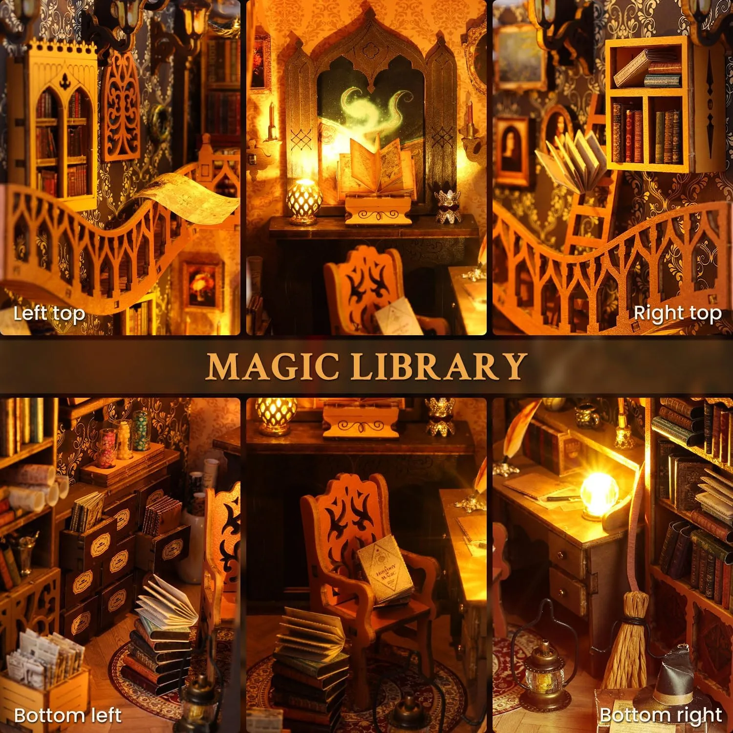 Book Nook Kit, DIY Magic Dollhouse, Booknook, Miniature House Kit, 3D Puzzle Wooden, LED Lights, Decoration Gift, Booknook Book Shelf Decoration Gift