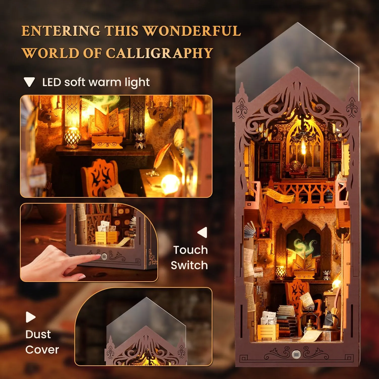 Book Nook Kit, DIY Magic Dollhouse, Booknook, Miniature House Kit, 3D Puzzle Wooden, LED Lights, Decoration Gift, Booknook Book Shelf Decoration Gift