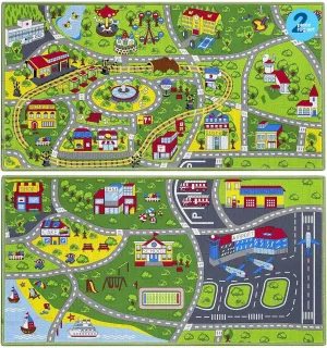 Booooom Jackson Pack 2 Train Car Rugs for Toy Cars,Car Mat,Road Rug,Kids Car Carpet Playmat Rug,Kids Car Rug Play Mat,Fun Car Play Area Rug,Non Slip Kids Car Play Rug for Playroom Bedroom