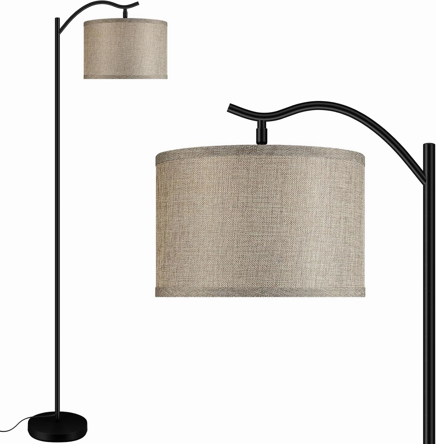 BoostArea Floor Lamp for Living Room,9W LED Arched Lamp,Tall Modern Standing with Fabric Linen Shade,3 Brightness Levels,E26 Socket,Footswitch,Mid Century Bedrooms,Office B1316