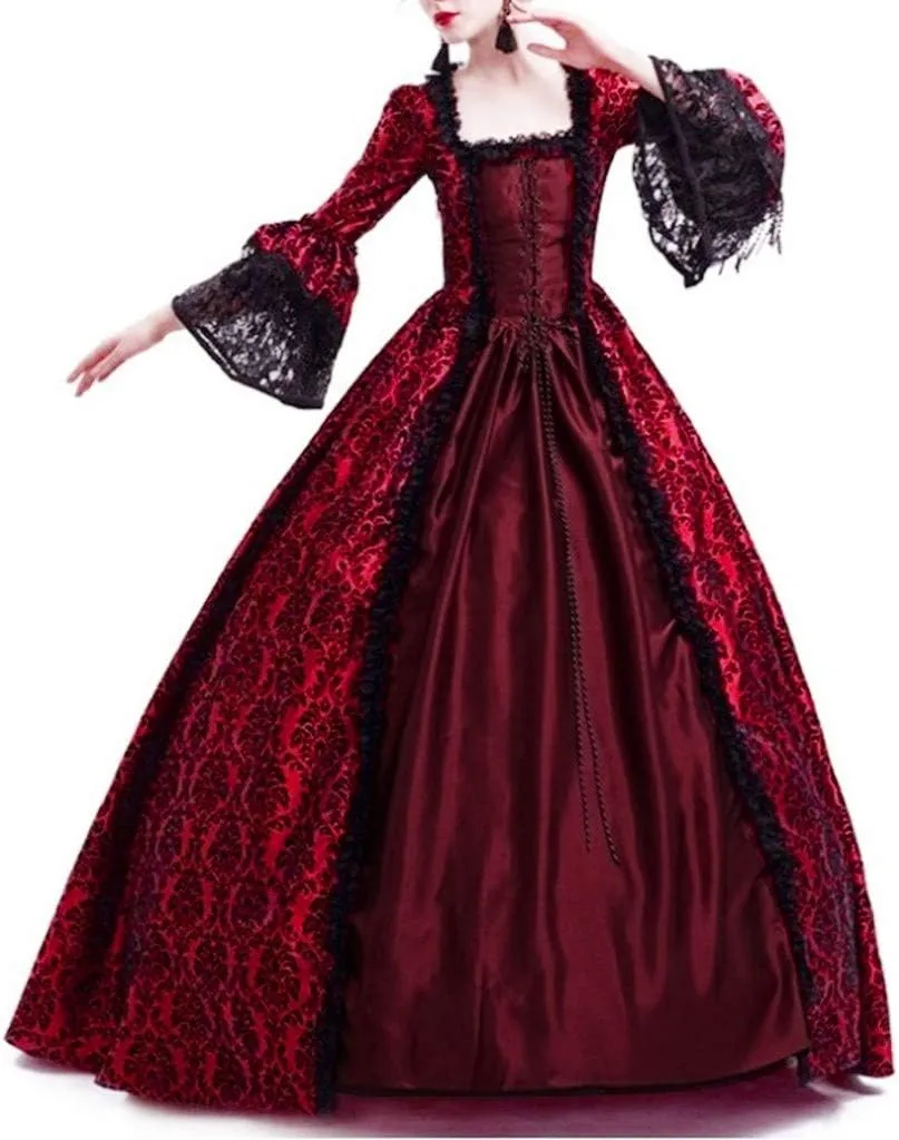 BOXIACEY 1800s Dress for Women Ball Gown Gothic Victorian Costume Medieval Renaissance Dress Halloween Cosplay Costume