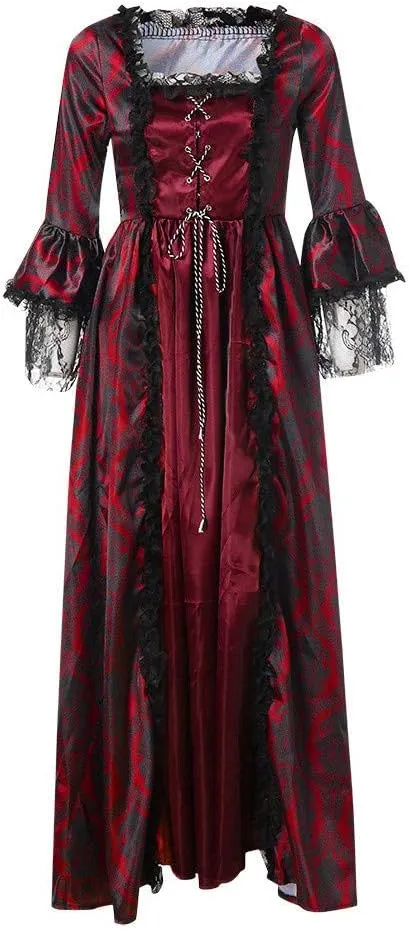 BOXIACEY 1800s Dress for Women Ball Gown Gothic Victorian Costume Medieval Renaissance Dress Halloween Cosplay Costume