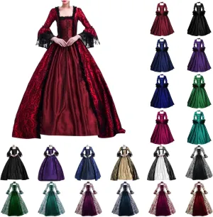BOXIACEY 1800s Dress for Women Ball Gown Gothic Victorian Costume Medieval Renaissance Dress Halloween Cosplay Costume